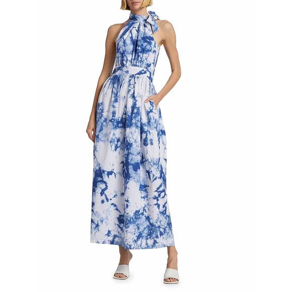 NEW BUSAYO folarin halter tie-dyed maxi dress in blue-white